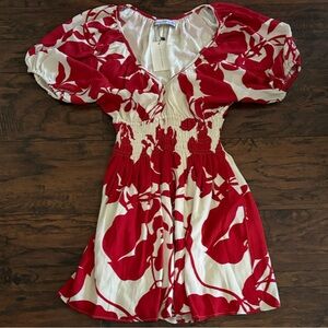 Faithfull the Brand Red and White Floral Mini Dress